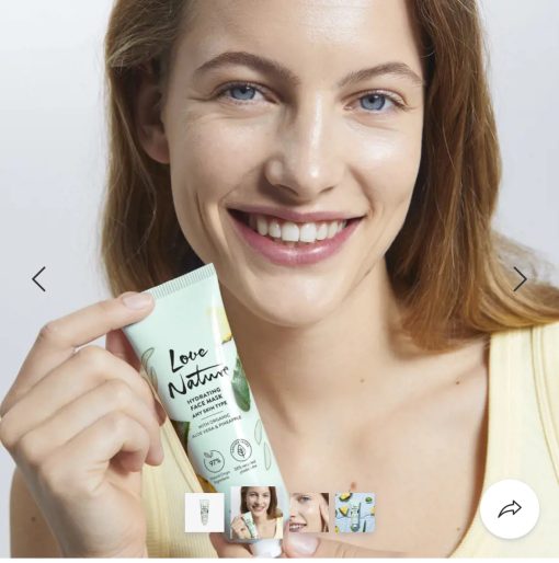 Love Nature Hydrating Face Mask with Organic Aloe Vera & Pineapple 75ml - Image 2